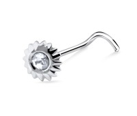 Sunflower Shaped Silver Curved Nose Stud NSKB-71